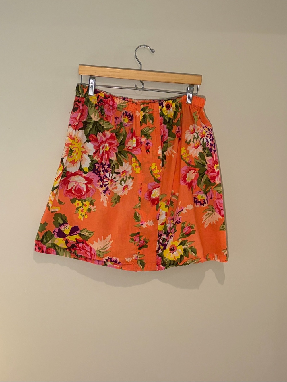 Bright Coral Floral Elastic-Waist Skirt - Picture 2 of 3